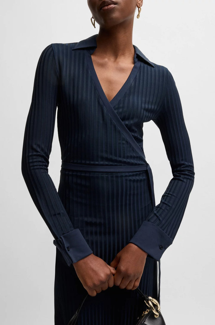 BOSS WRAP DRESS IN LUSTROUS RIBBED JERSEY