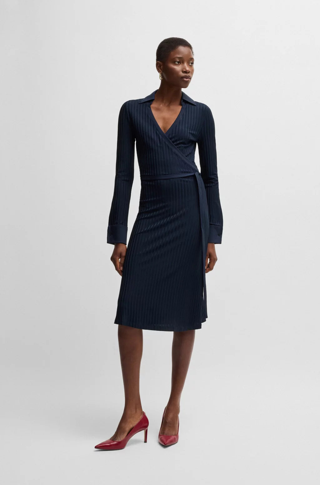 BOSS WRAP DRESS IN LUSTROUS RIBBED JERSEY