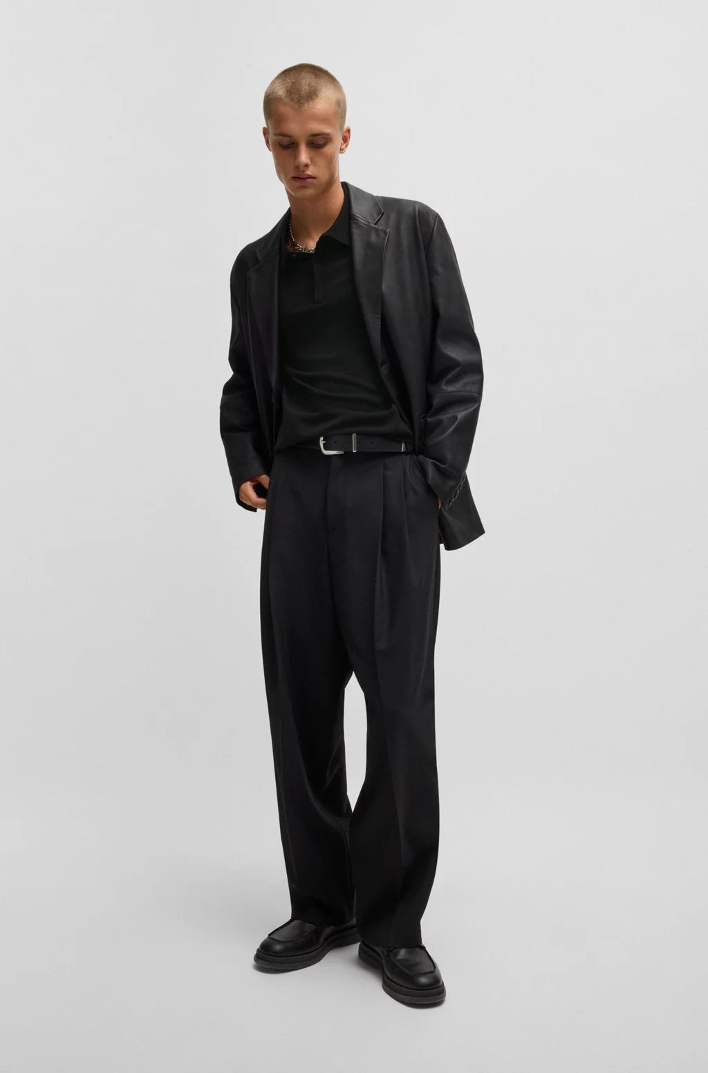 HUGO Knit polo sweater with concealed placket in slim fit