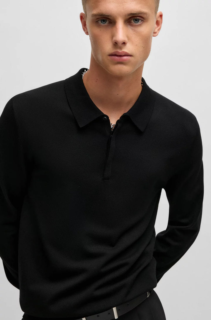HUGO Knit polo sweater with concealed placket in slim fit