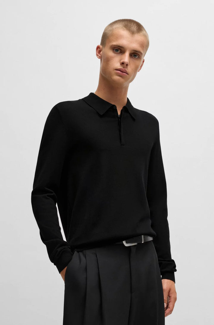 HUGO Knit polo sweater with concealed placket in slim fit