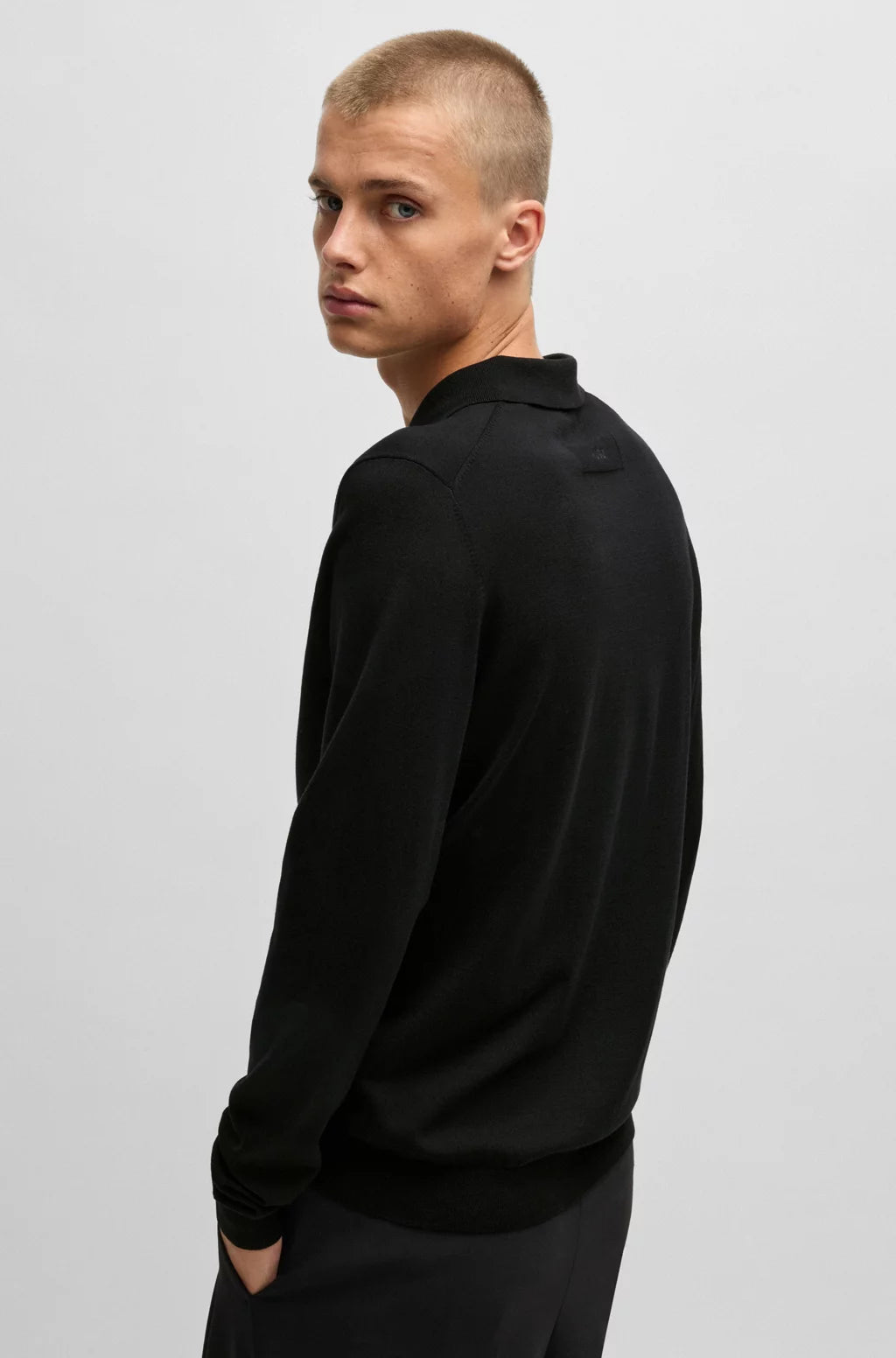 HUGO Knit polo sweater with concealed placket in slim fit