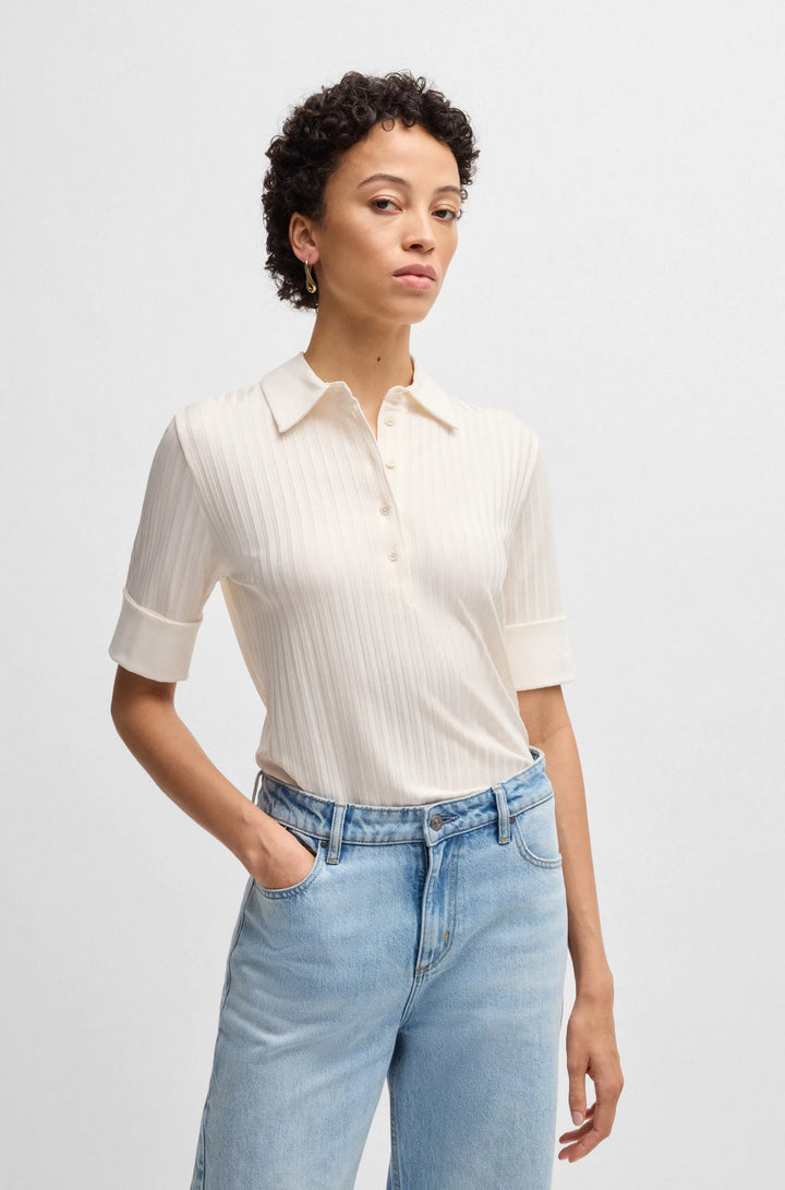 BOSS Ribbed polo-collar T-shirt with plain trims