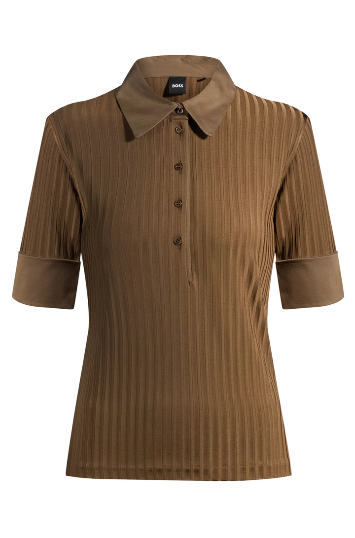 BOSS Ribbed polo-collar T-shirt with plain trims