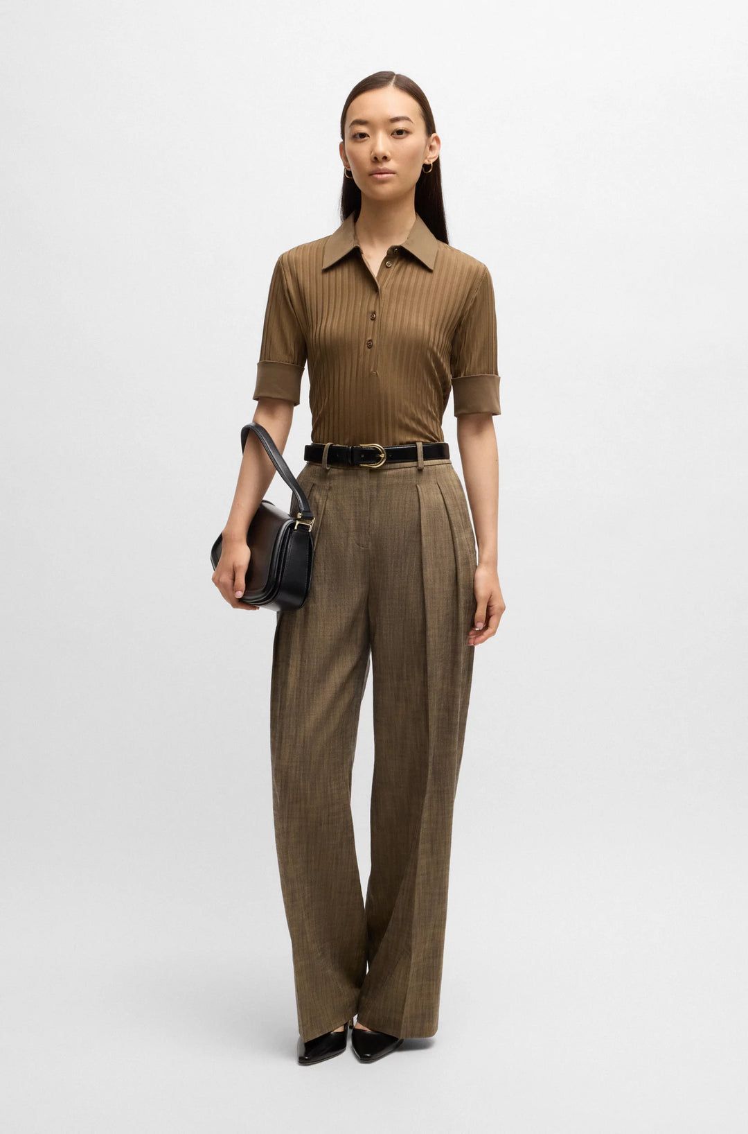 BOSS Ribbed polo-collar T-shirt with plain trims