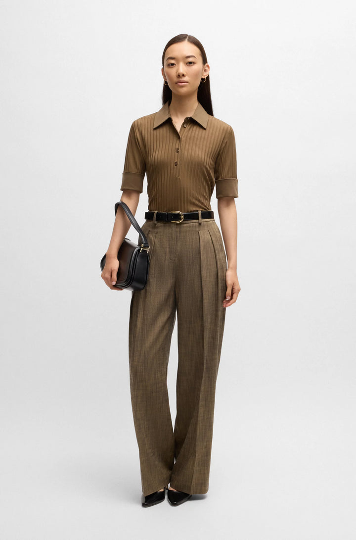 BOSS Ribbed polo-collar T-shirt with plain trims