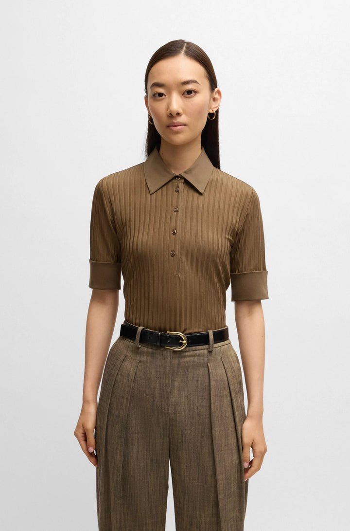 BOSS Ribbed polo-collar T-shirt with plain trims