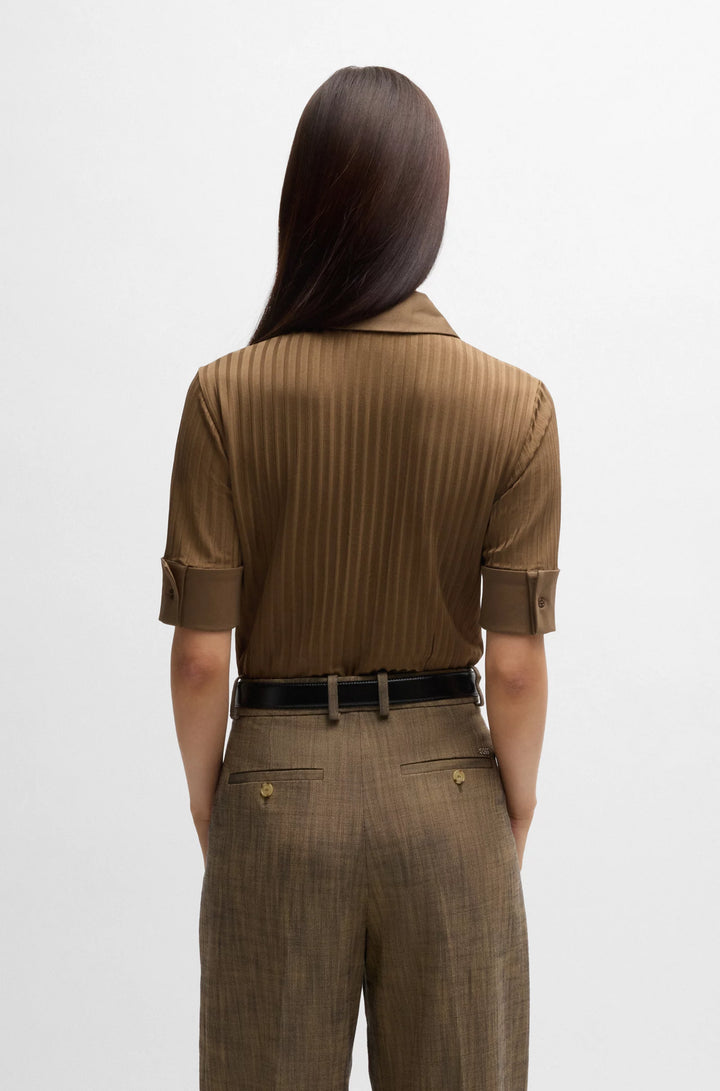 BOSS Ribbed polo-collar T-shirt with plain trims