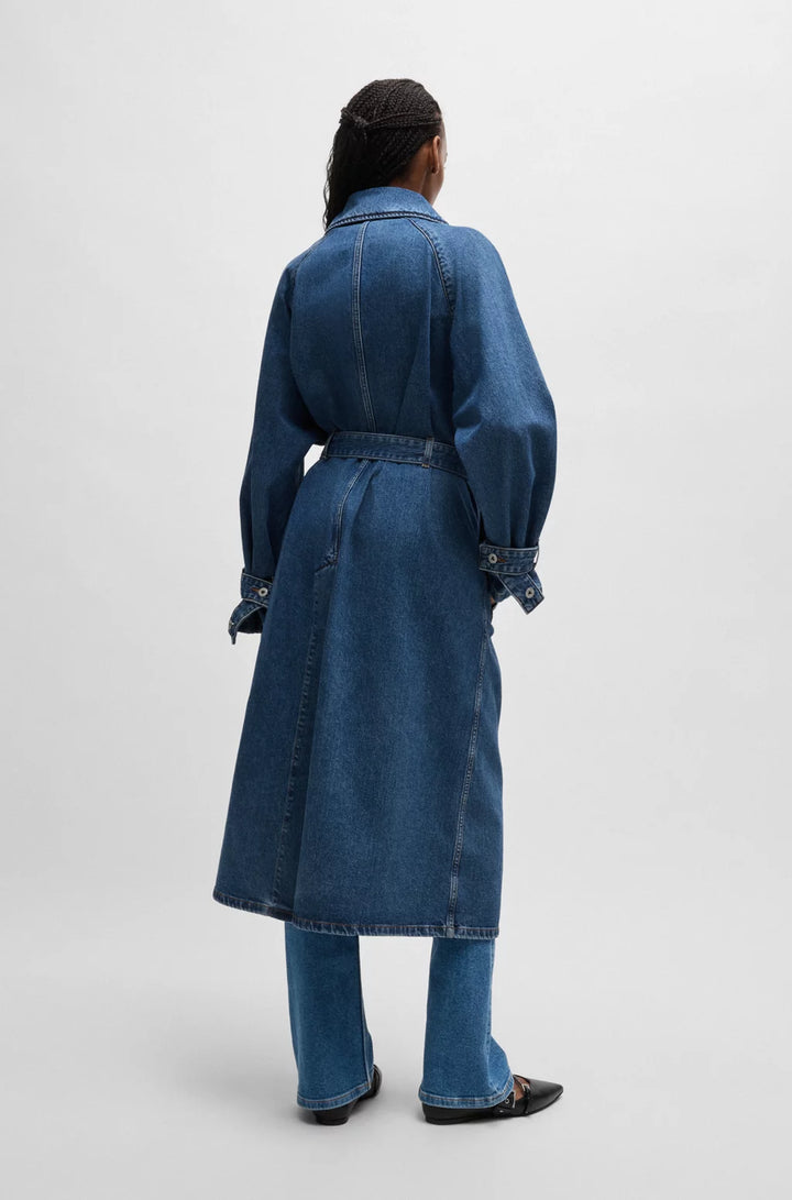 HUGO DOUBLE-BREASTED TRENCH COAT IN DARK-BLUE DENIM