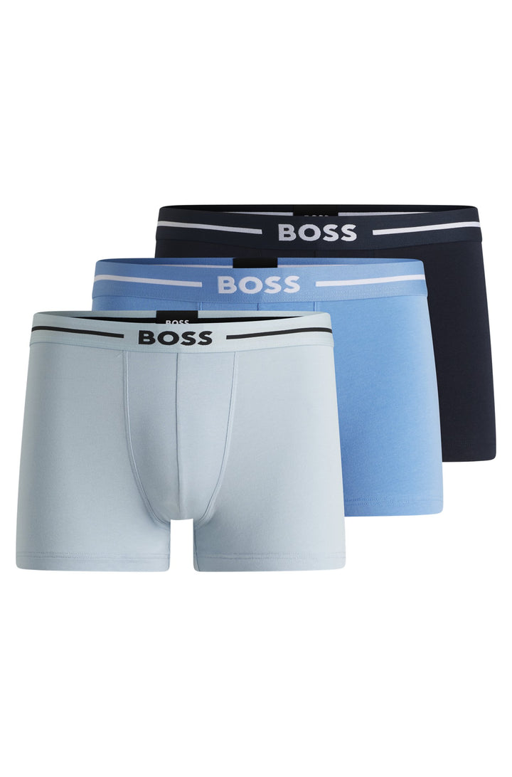 Boss Three-pack of stretch-cotton trunks with logo waistbands
