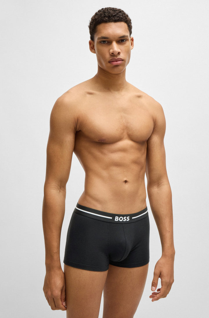 Boss Three-pack of stretch-cotton trunks with logo waistbands
