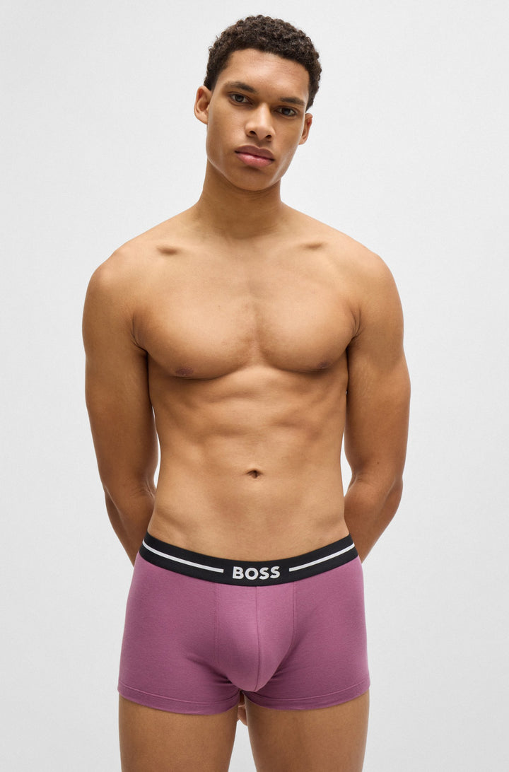 Boss Three-pack of stretch-cotton trunks with logo waistbands
