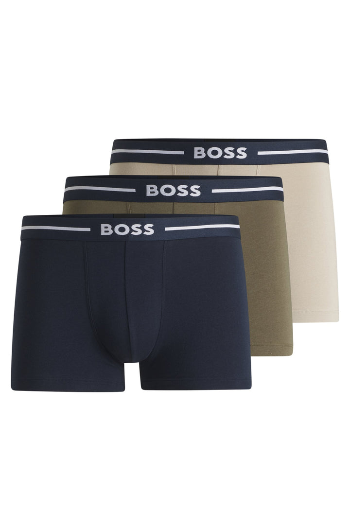 Boss Three-pack of stretch-cotton trunks with logo waistbands