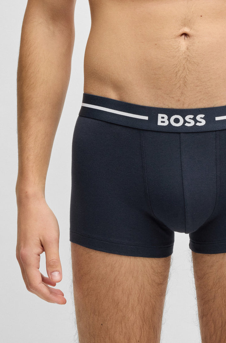 Boss Three-pack of stretch-cotton trunks with logo waistbands