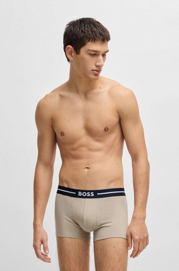 Boss Three-pack of stretch-cotton trunks with logo waistbands