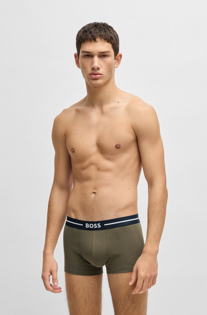 Boss Three-pack of stretch-cotton trunks with logo waistbands
