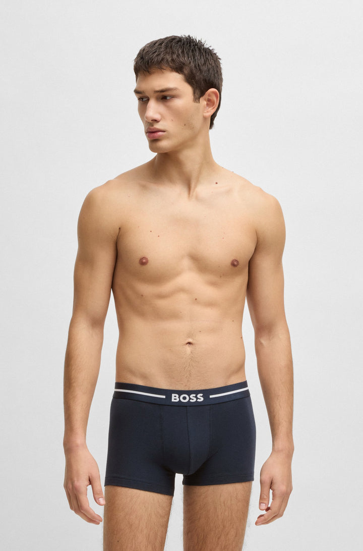 Boss Three-pack of stretch-cotton trunks with logo waistbands