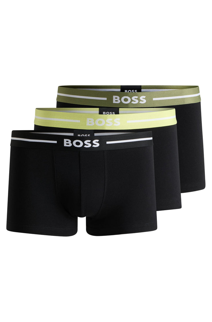 Boss Three-pack of stretch-cotton trunks with logo waistbands