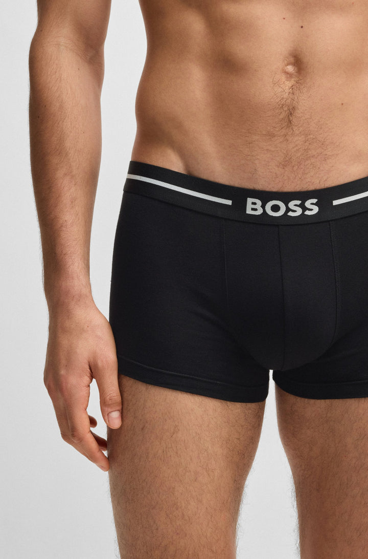 Boss Three-pack of stretch-cotton trunks with logo waistbands