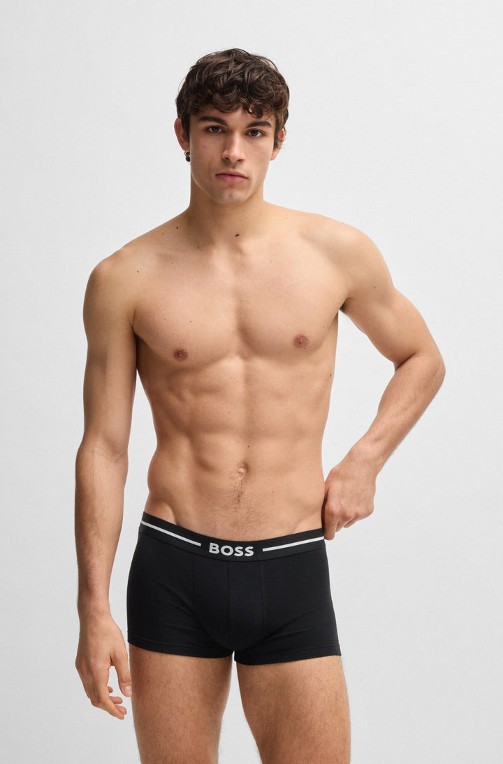 Boss Three-pack of stretch-cotton trunks with logo waistbands