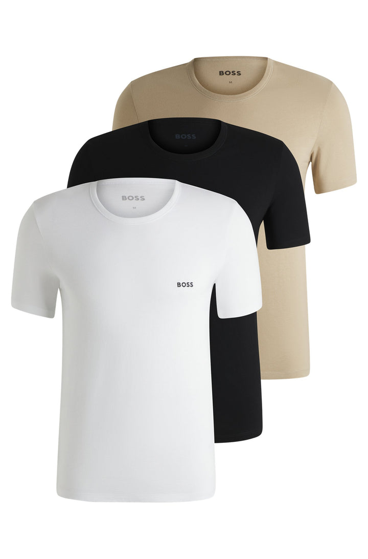 Boss Three-pack of cotton underwear T-shirts with logo embroidery