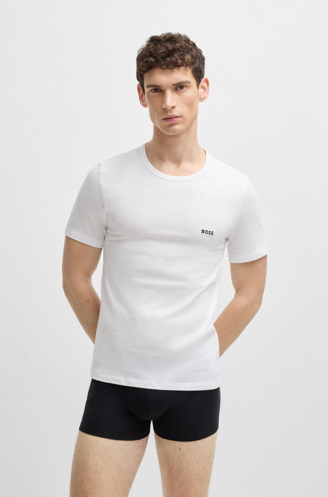 Boss Three-pack of cotton underwear T-shirts with logo embroidery