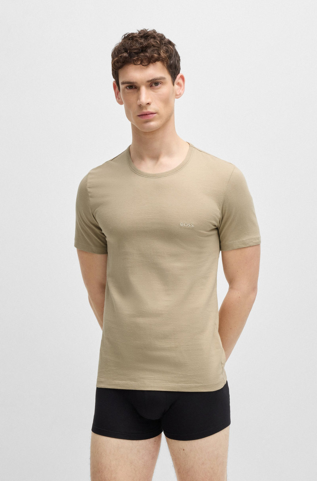 Boss Three-pack of cotton underwear T-shirts with logo embroidery