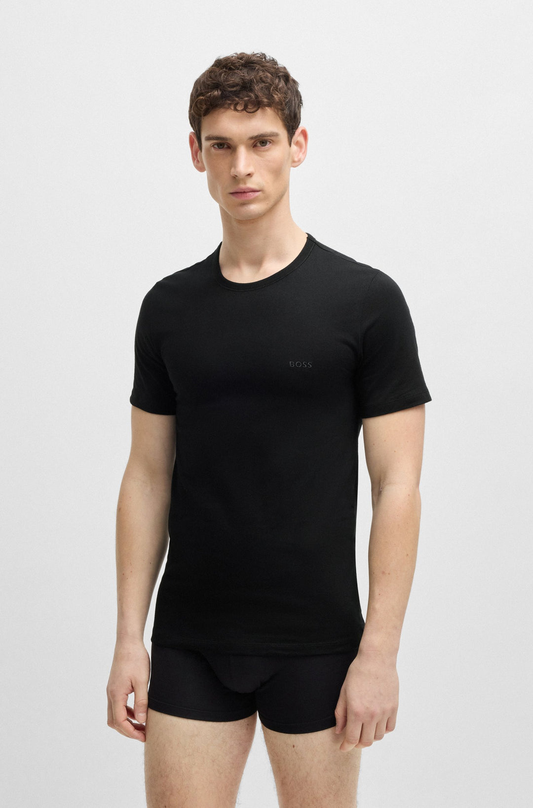 Boss Three-pack of cotton underwear T-shirts with logo embroidery