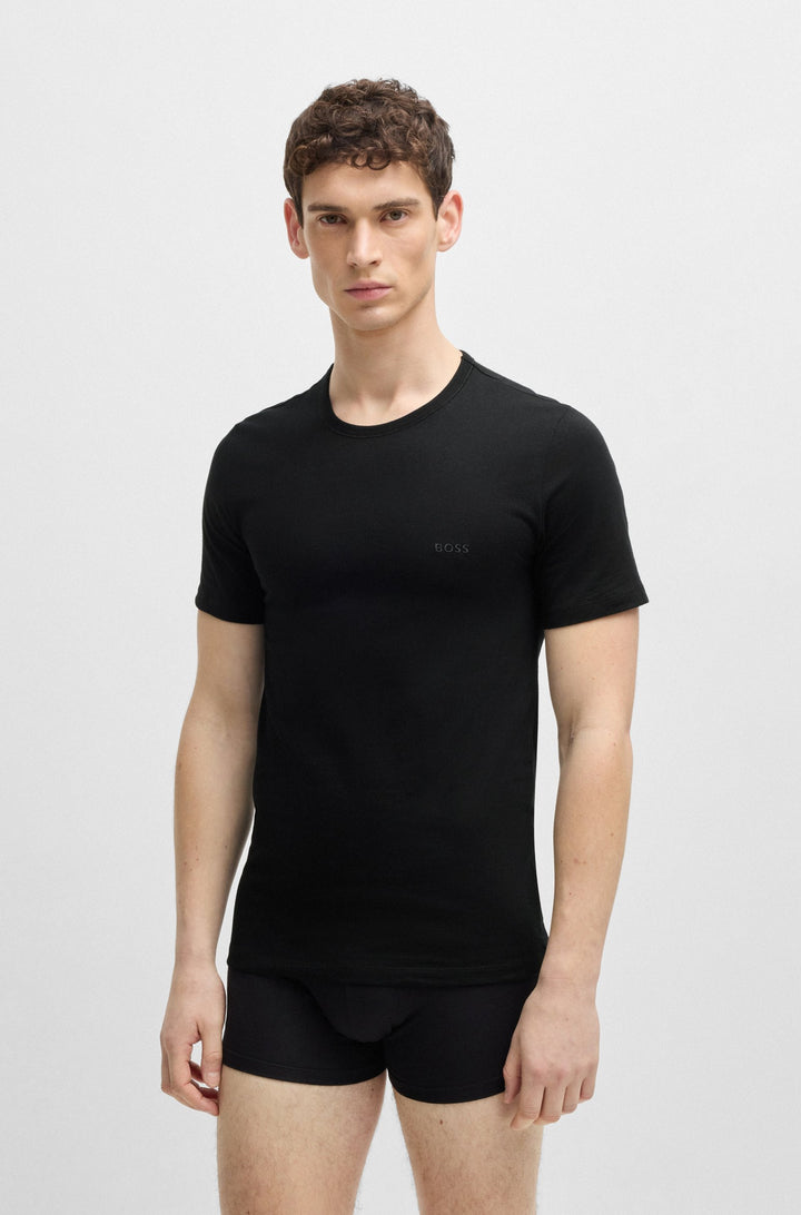 Boss Three-pack of cotton underwear T-shirts with logo embroidery