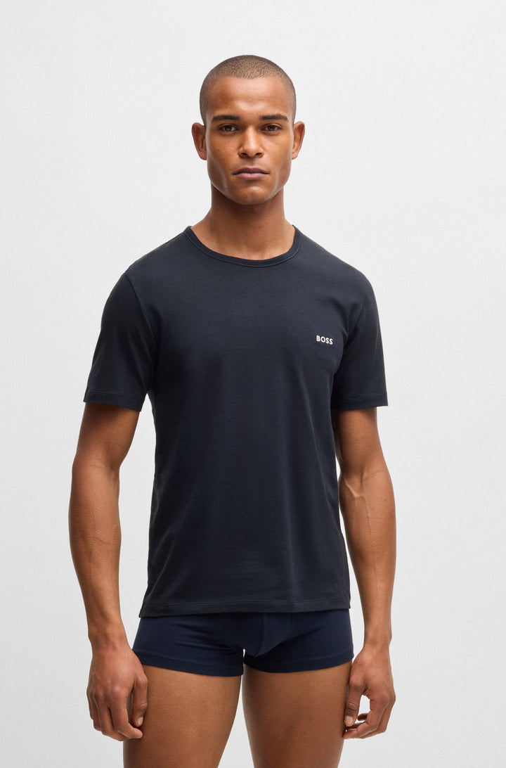 Boss Three-pack of cotton underwear T-shirts with logo embroidery