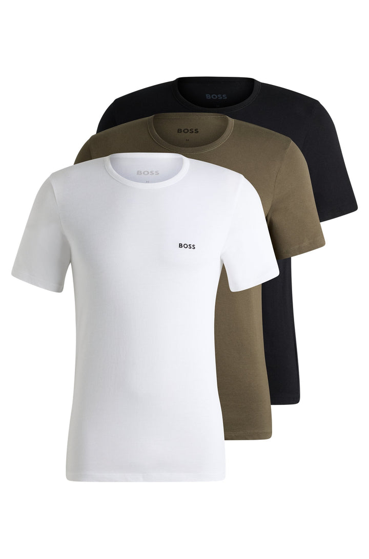 Boss Three-pack of cotton underwear T-shirts with logo embroidery
