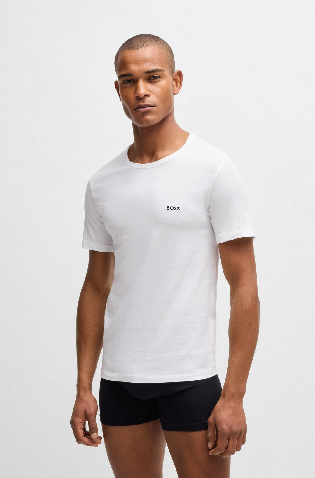 Boss Three-pack of cotton underwear T-shirts with logo embroidery