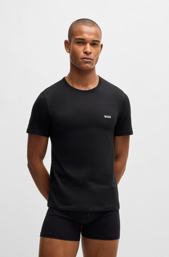 Boss Three-pack of cotton underwear T-shirts with logo embroidery