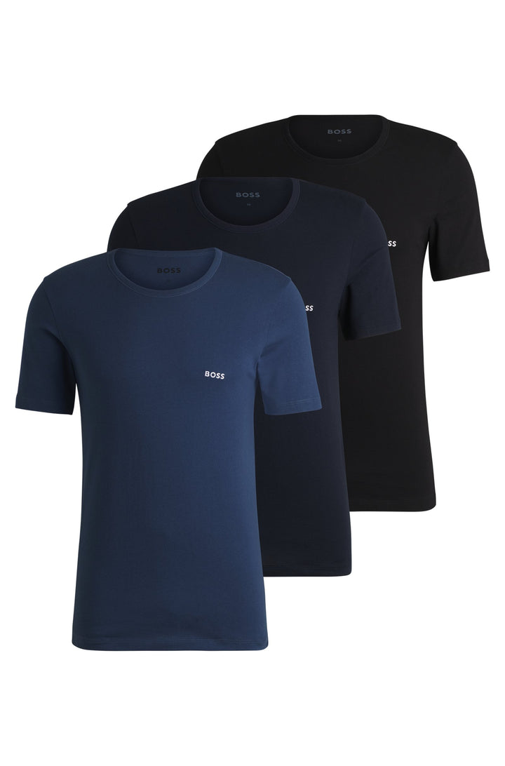 Boss Three-pack of cotton underwear T-shirts with logo embroidery