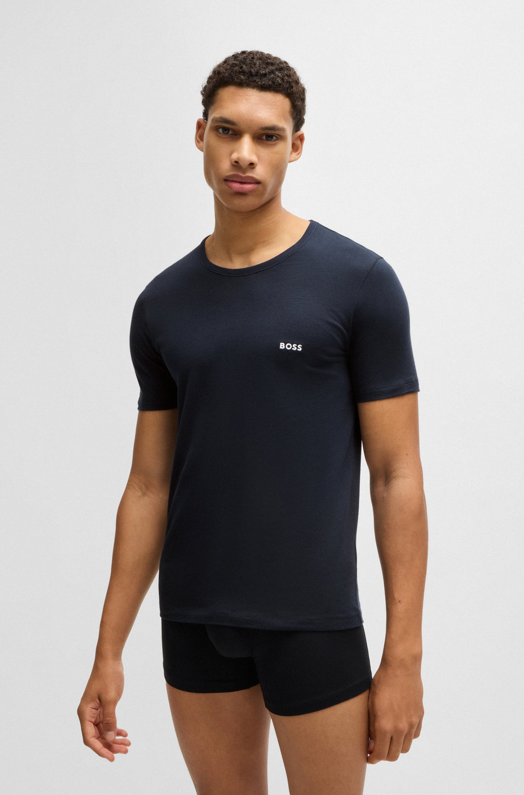 Boss Three-pack of cotton underwear T-shirts with logo embroidery