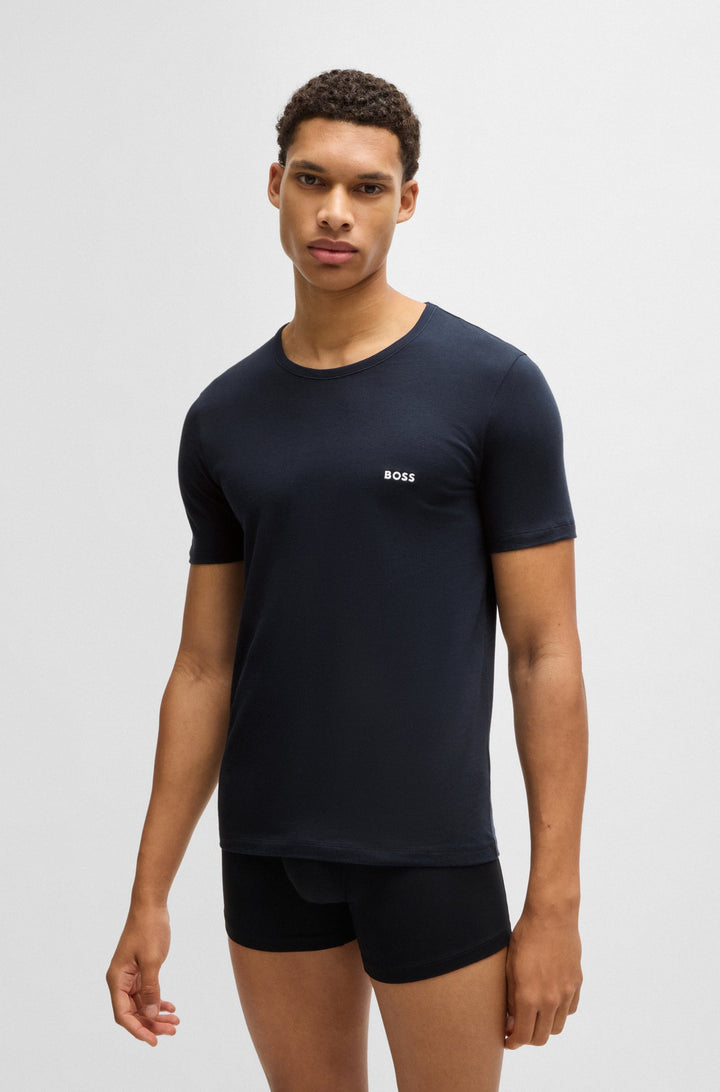 Boss Three-pack of cotton underwear T-shirts with logo embroidery