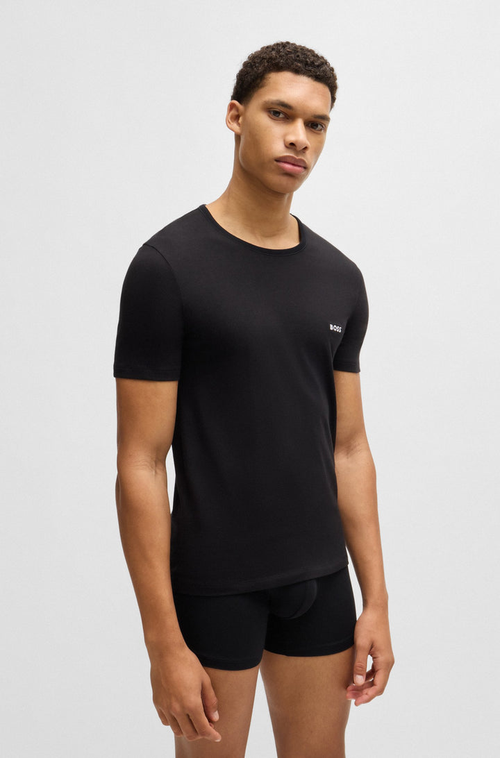 Boss Three-pack of cotton underwear T-shirts with logo embroidery