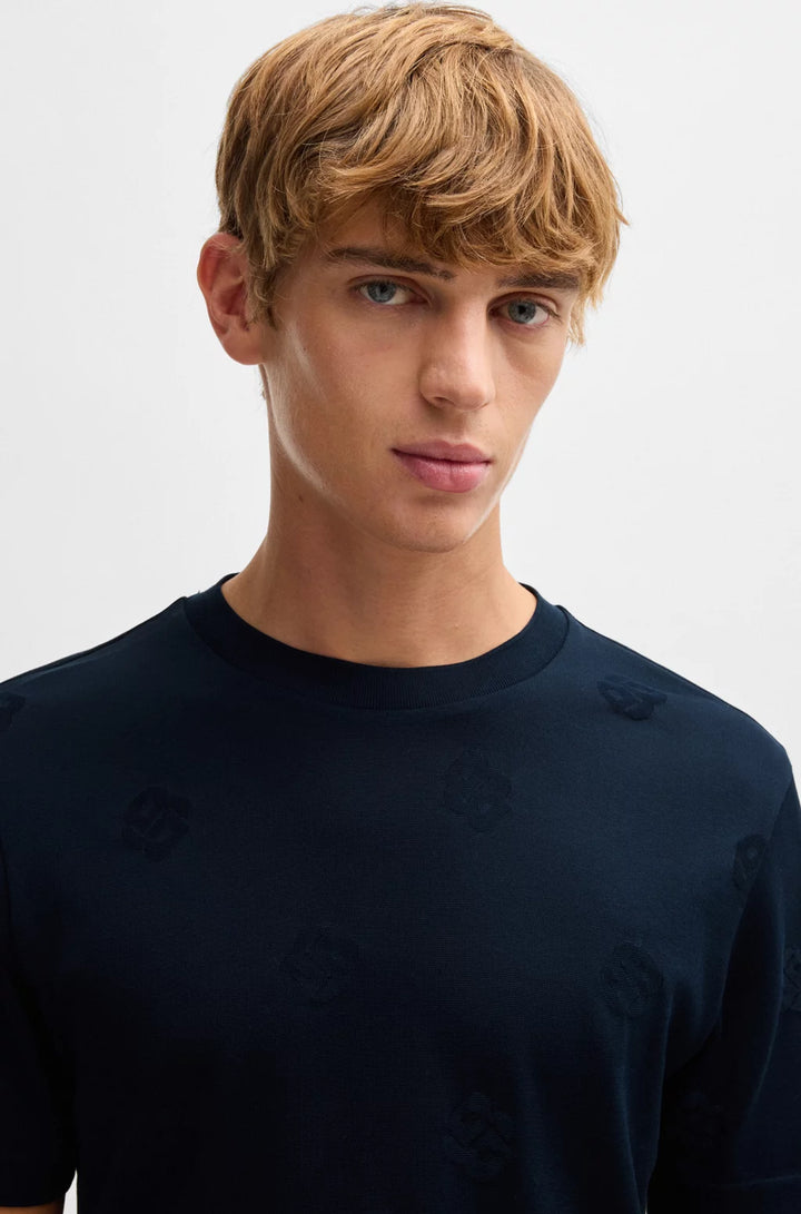 BOSS MERCERIZED-COTTON T-SHIRT WITH DOUBLE B MONOGRAMS