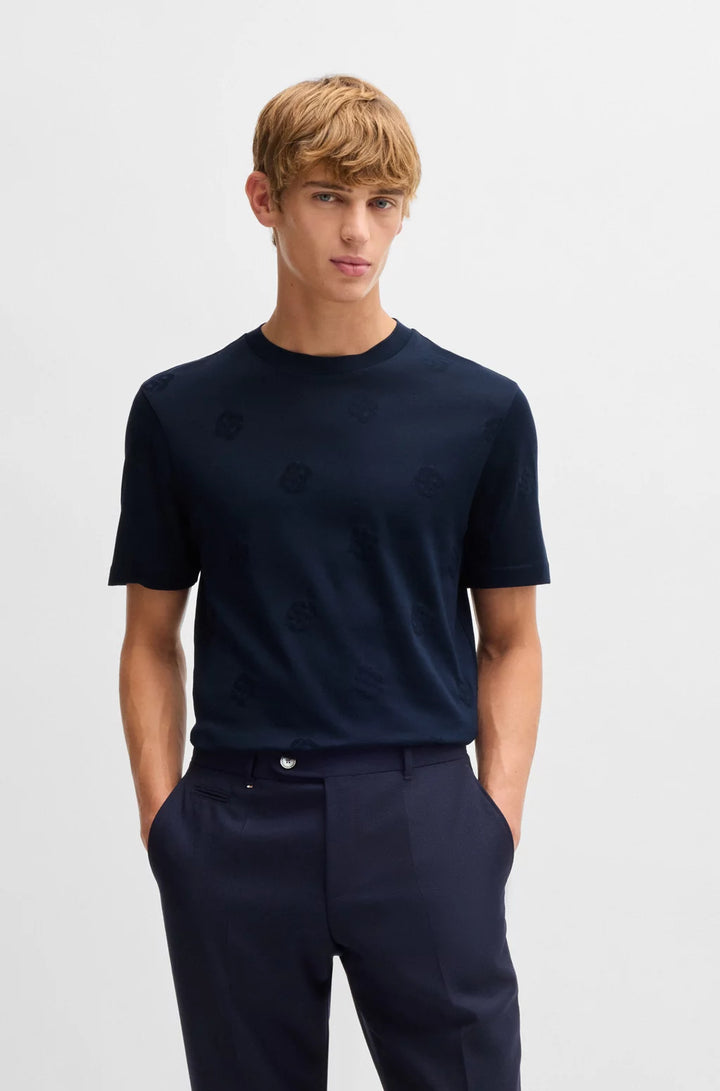 BOSS MERCERIZED-COTTON T-SHIRT WITH DOUBLE B MONOGRAMS
