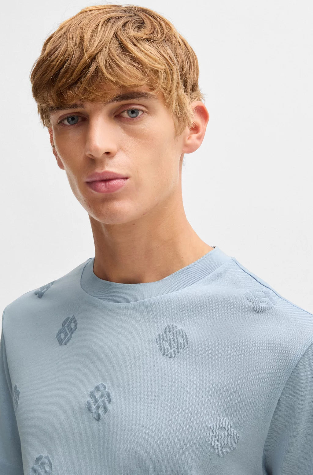 BOSS MERCERIZED-COTTON T-SHIRT WITH DOUBLE B MONOGRAMS