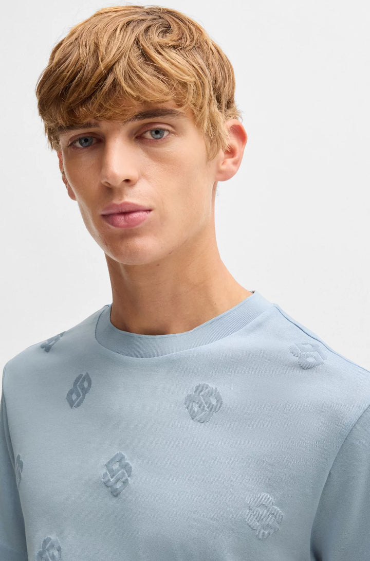 BOSS MERCERIZED-COTTON T-SHIRT WITH DOUBLE B MONOGRAMS