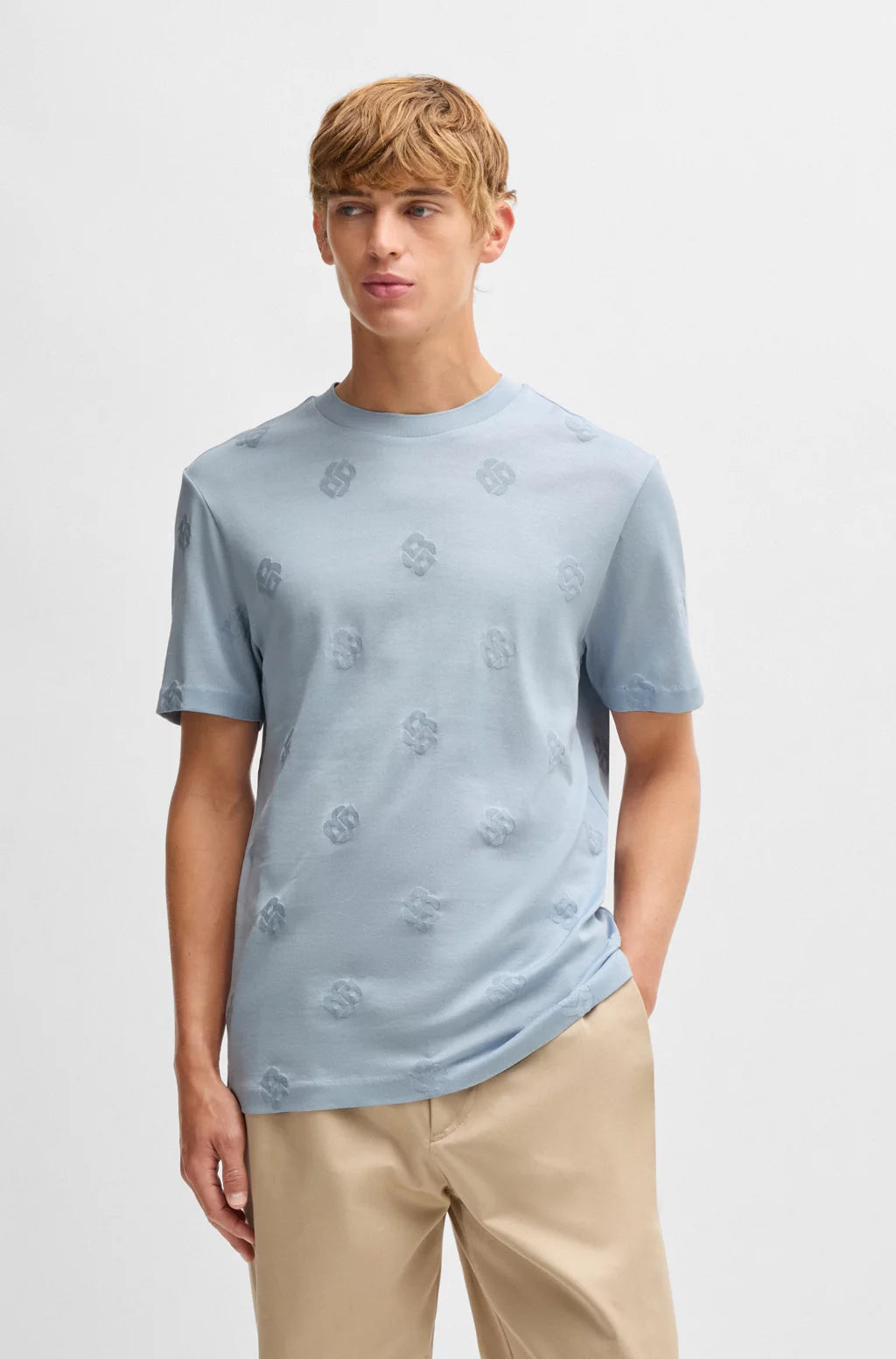 BOSS MERCERIZED-COTTON T-SHIRT WITH DOUBLE B MONOGRAMS