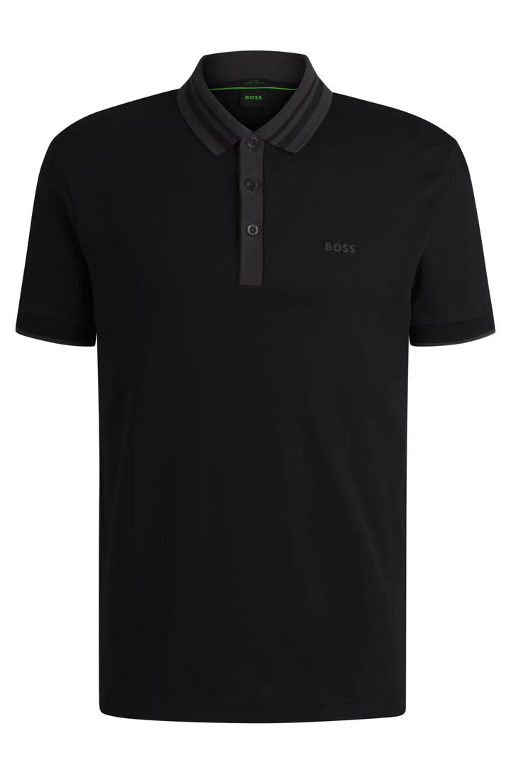BOSS Interlock-cotton polo shirt with striped collar
