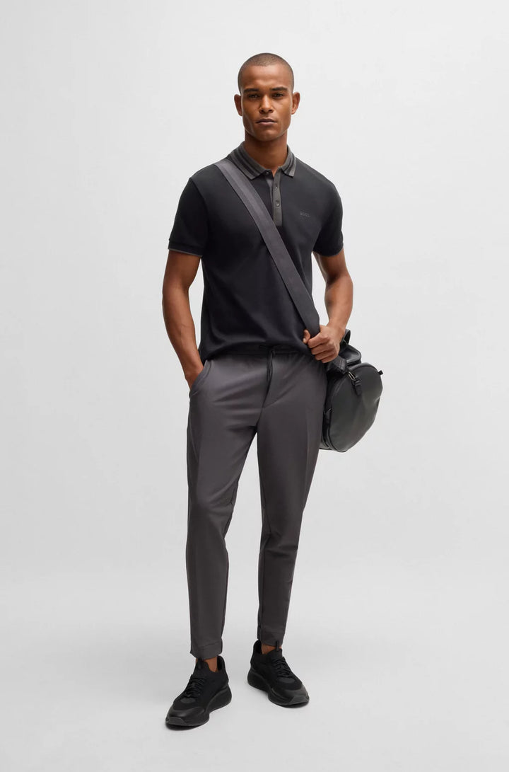 BOSS Interlock-cotton polo shirt with striped collar