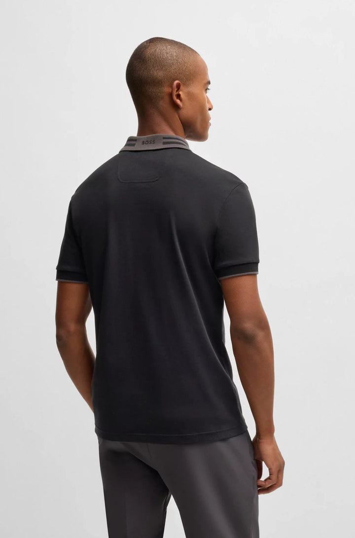 BOSS Interlock-cotton polo shirt with striped collar