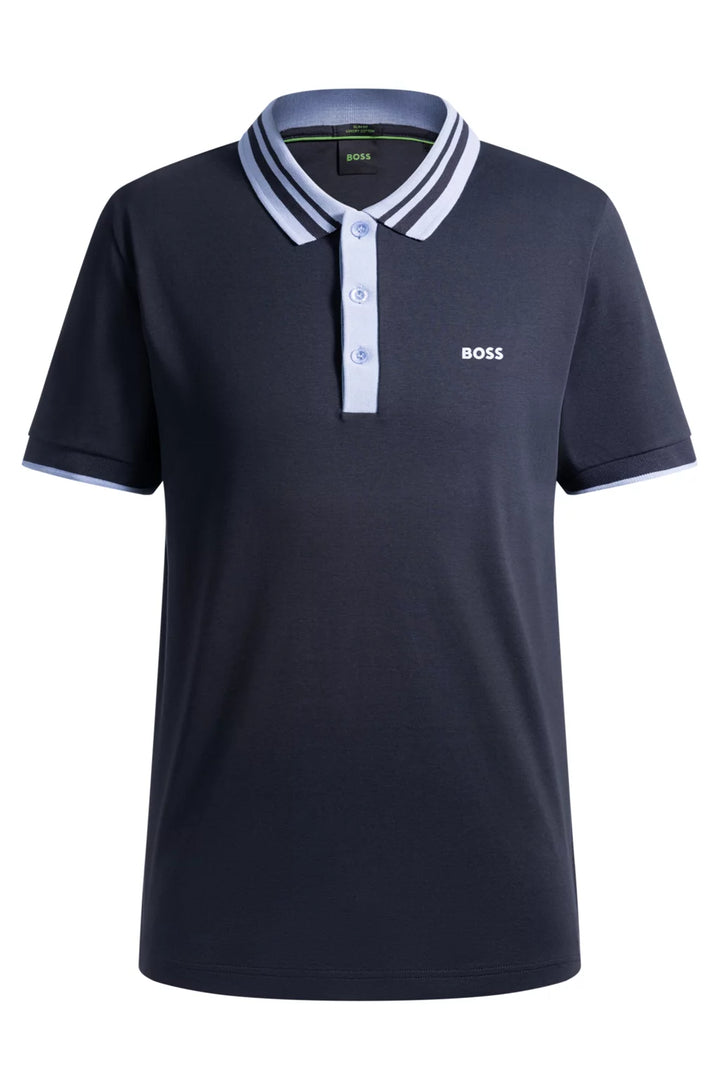 BOSS Interlock-cotton polo shirt with striped collar