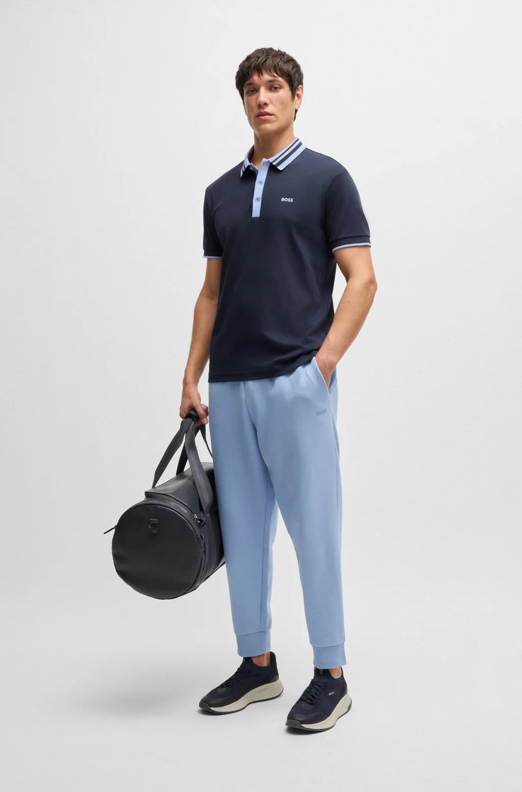 BOSS Interlock-cotton polo shirt with striped collar