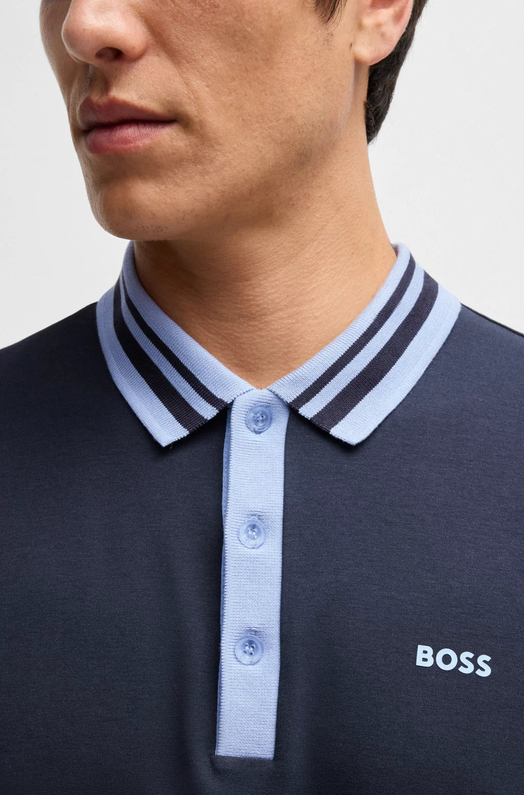 BOSS Interlock-cotton polo shirt with striped collar