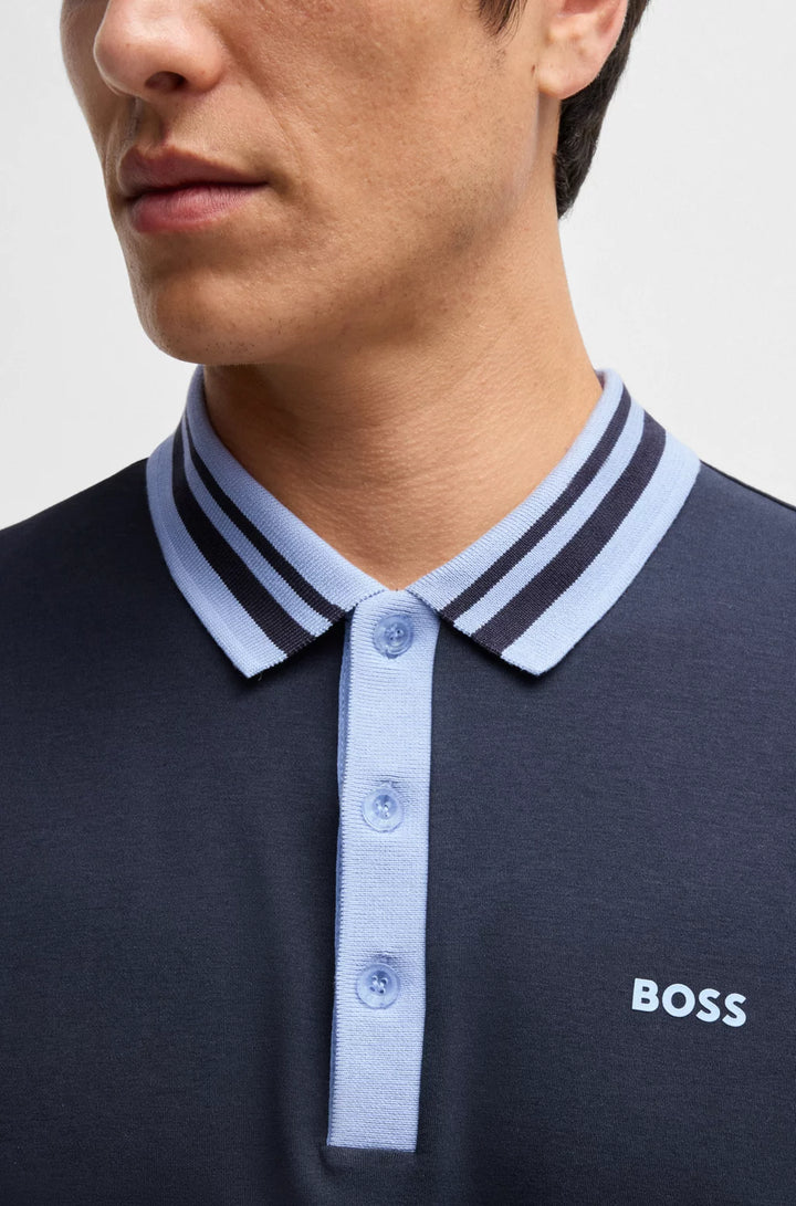 BOSS Interlock-cotton polo shirt with striped collar