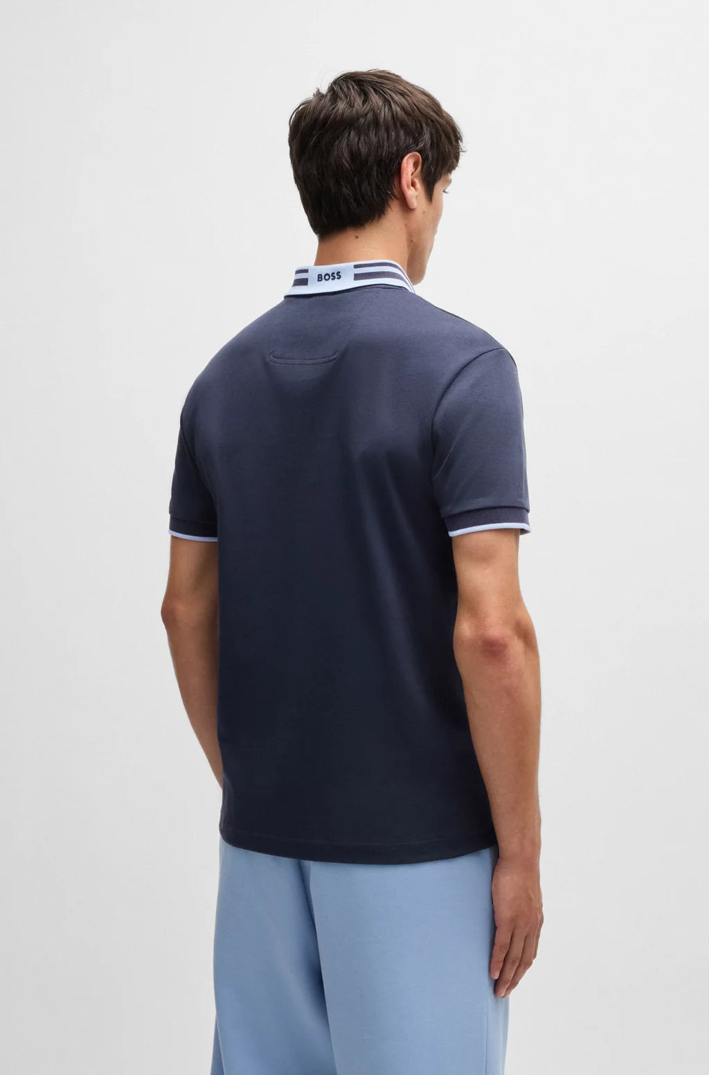 BOSS Interlock-cotton polo shirt with striped collar
